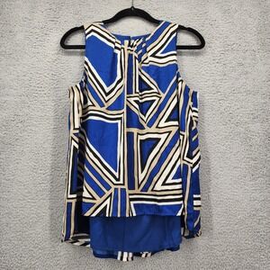 Banana Republic Womens Blue Geometric Triangle Print Sleeveless Blouse Small